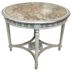 Louis 16 Style Round Gueridon Table Wood and Marble, circa 1850
