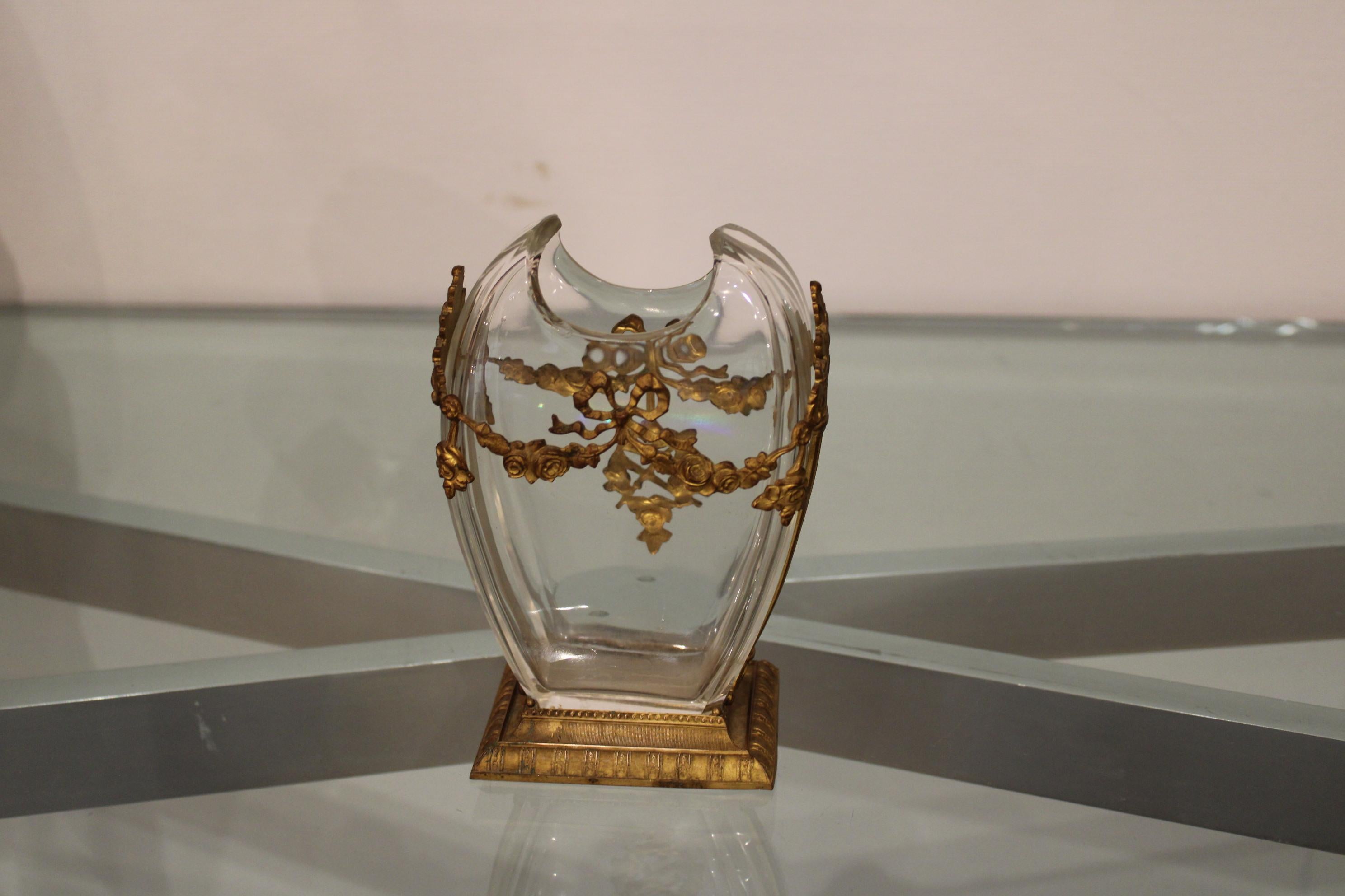 European Louis 16 Style Vase, in Glass and Gilded Metal For Sale