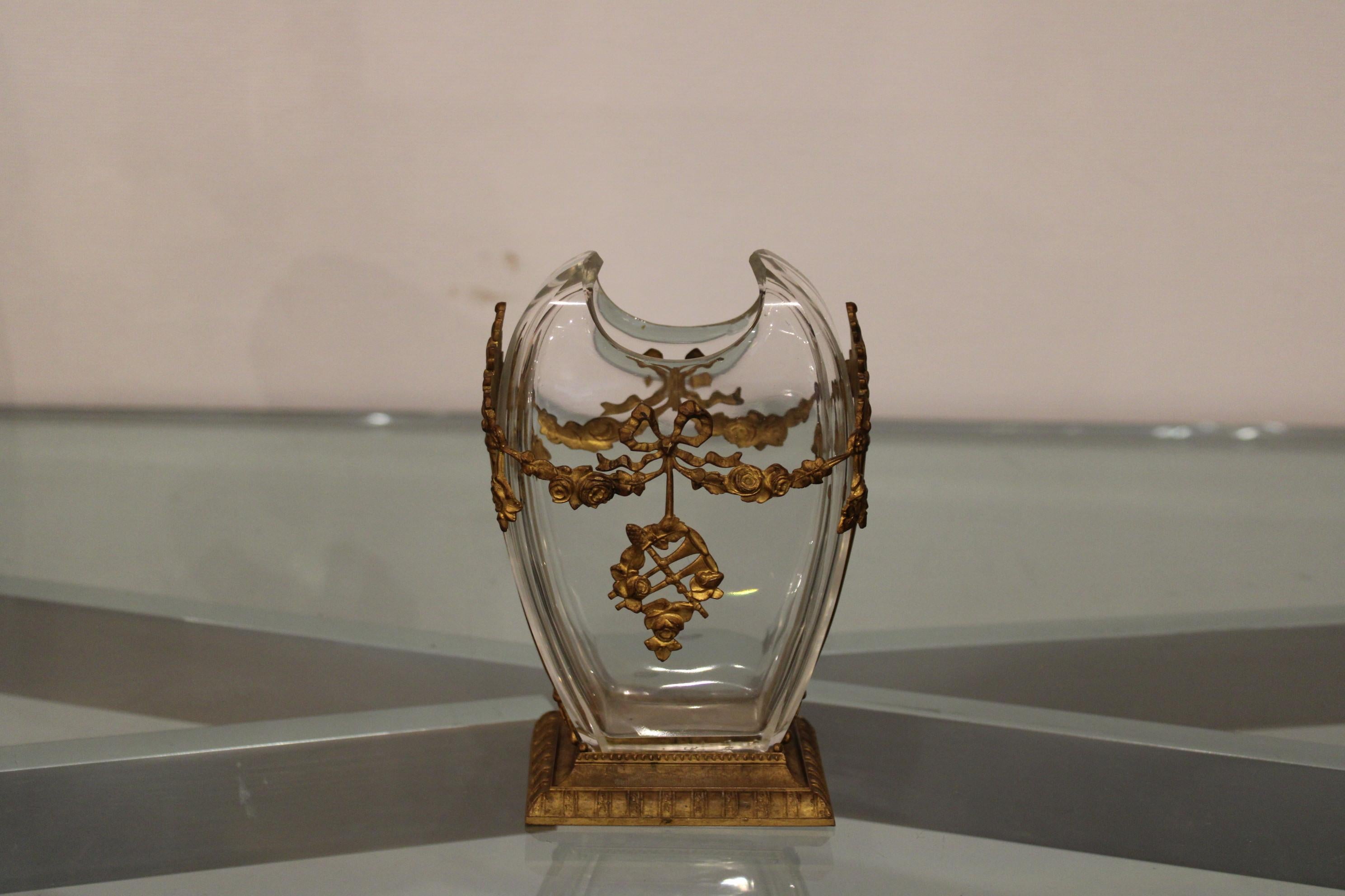 20th Century Louis 16 Style Vase, in Glass and Gilded Metal For Sale