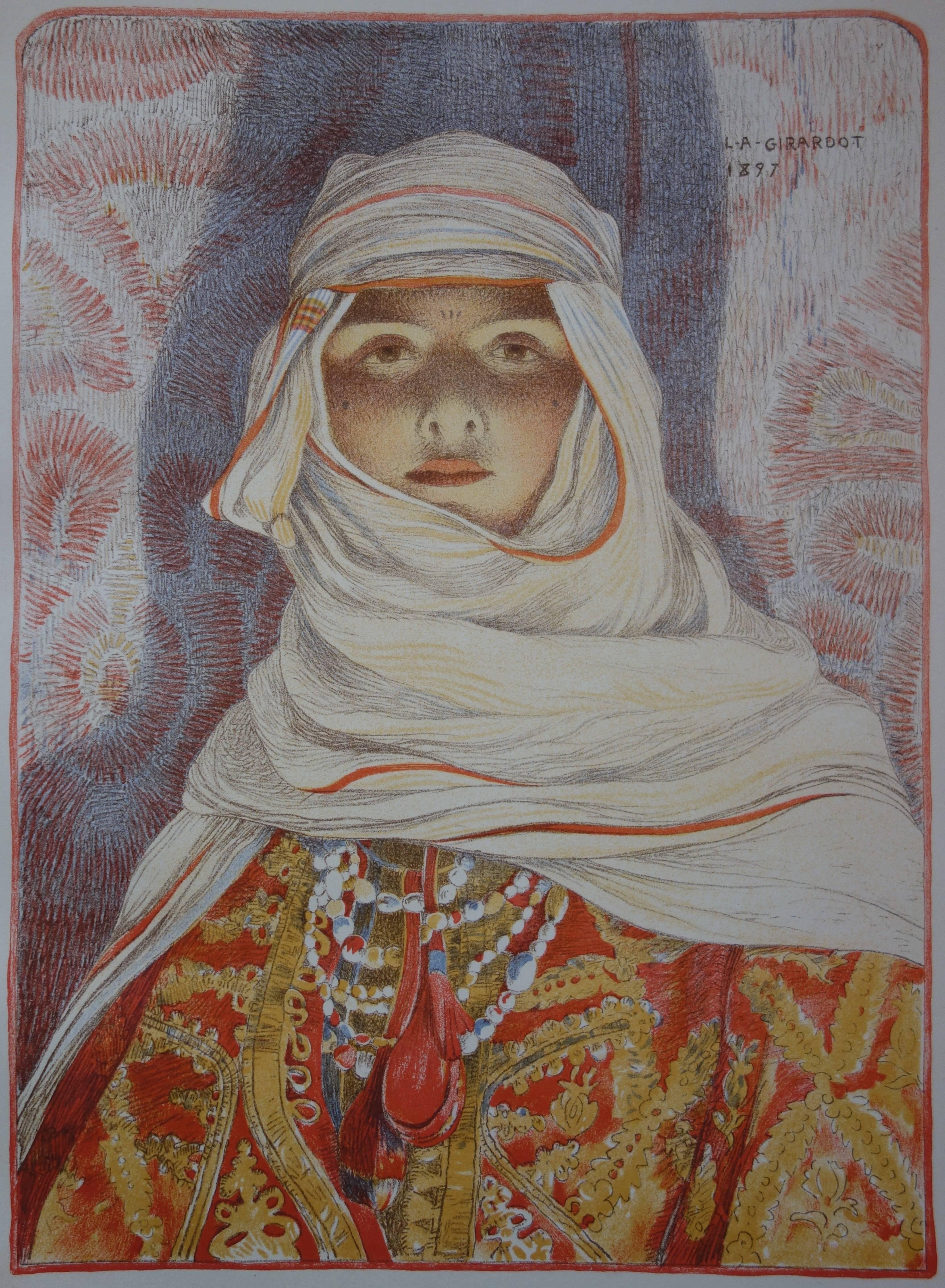 Oriental Woman (Femme du Riff) - original lithograph (1897-1898) - Art Nouveau Print by Louis-Abel Girardot