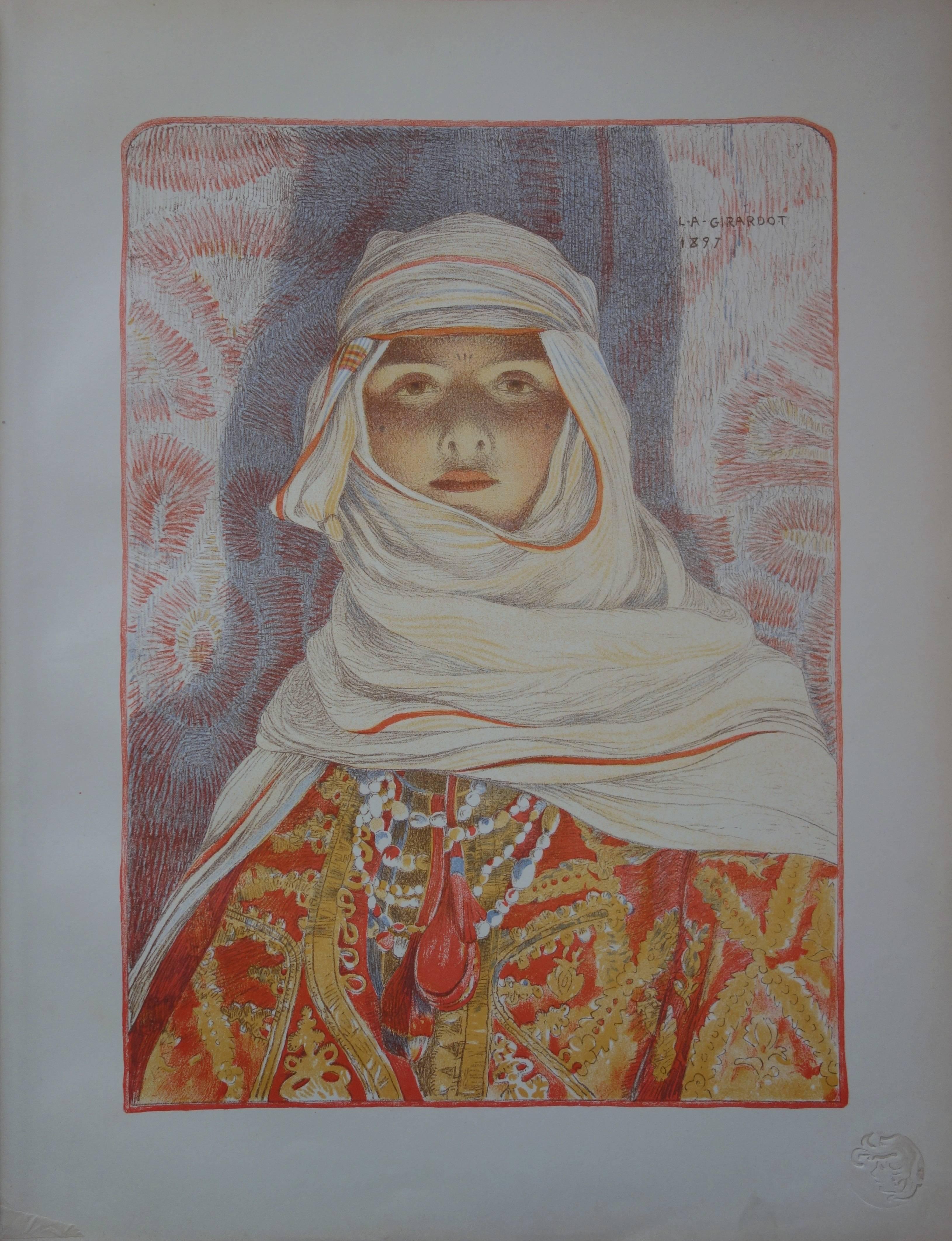 Louis-Abel Girardot Figurative Print - Oriental Woman (Femme du Riff) - original lithograph (1897-1898)