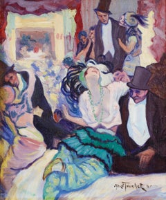 Le Cabaret - Montmartre 1897- Impressionist Figurative Oil by Louis Abel Truchet