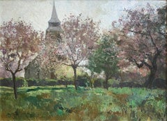 « Le Paysage Avec Une Eglise », Louis Abel-Truchet, paysage vert, église de Spring