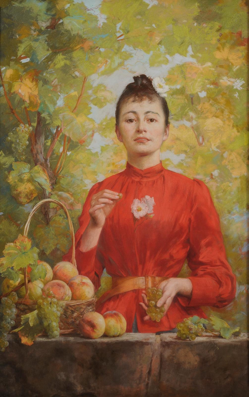 Louis Adolphe Tessier (1858-1915) Women portrait under vines