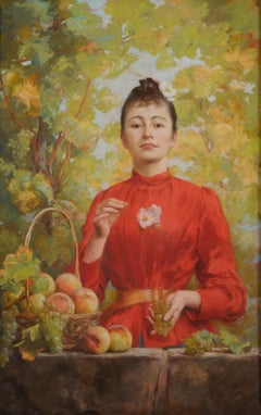 Louis Adolphe Tessier (1858-1915) Women portrait under vines