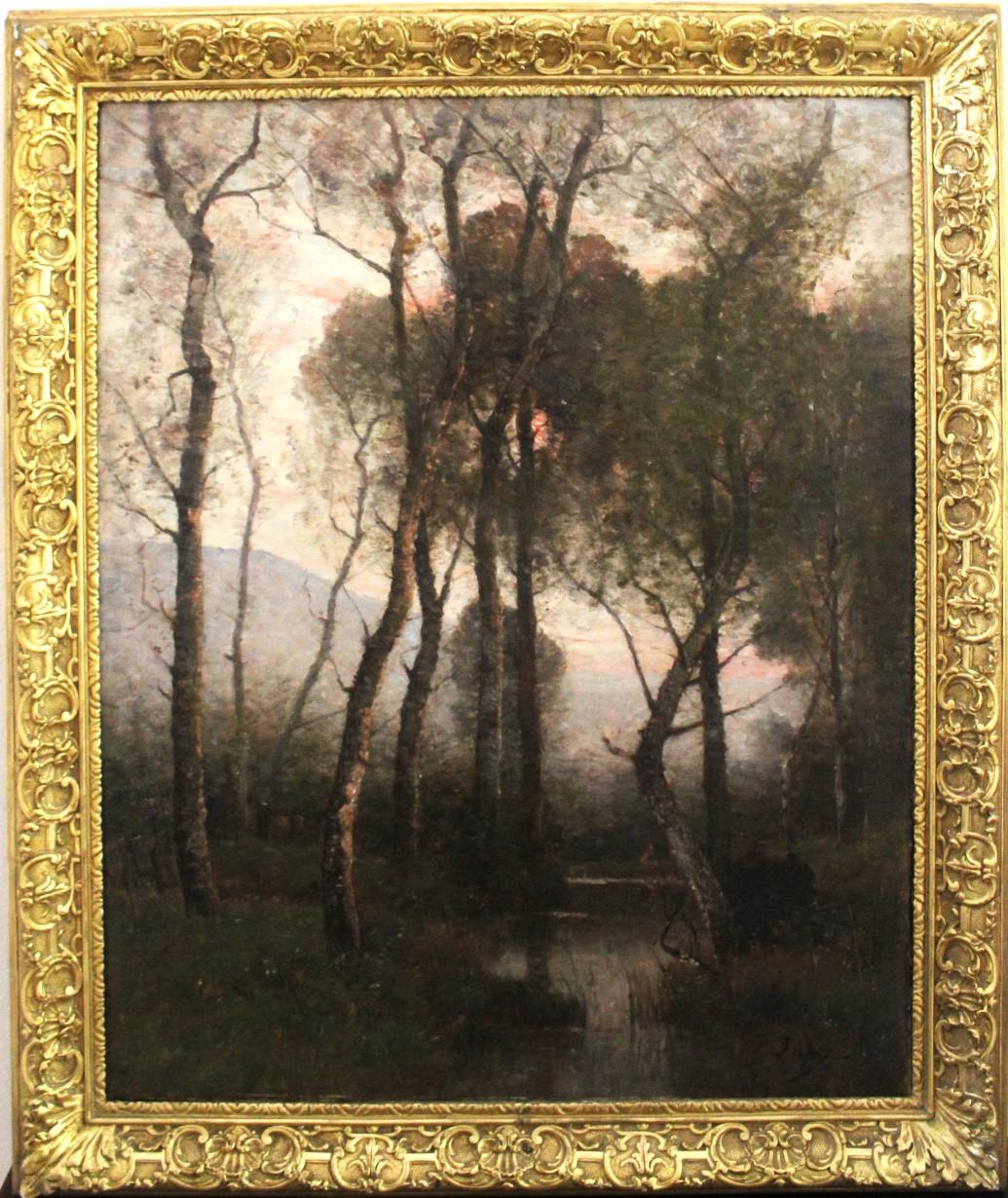 An Atmospheric Shady River - Painting by Louis Aimé Japy