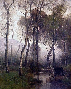 An Atmospheric Shady River, Oil on Canvas, Late 19th Century, Signed