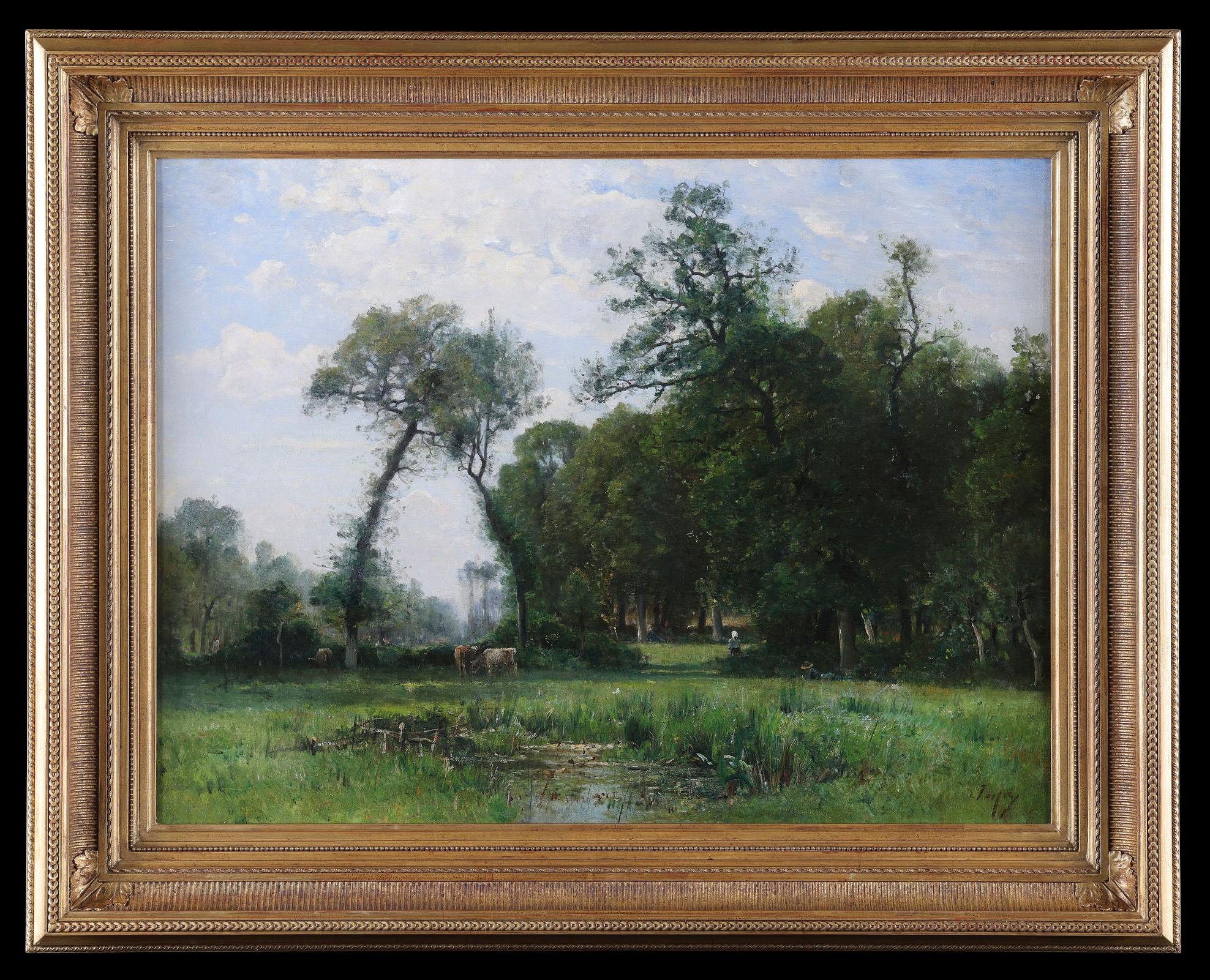 'Cows in a Meadow'. Oil painting by Louis Japy
