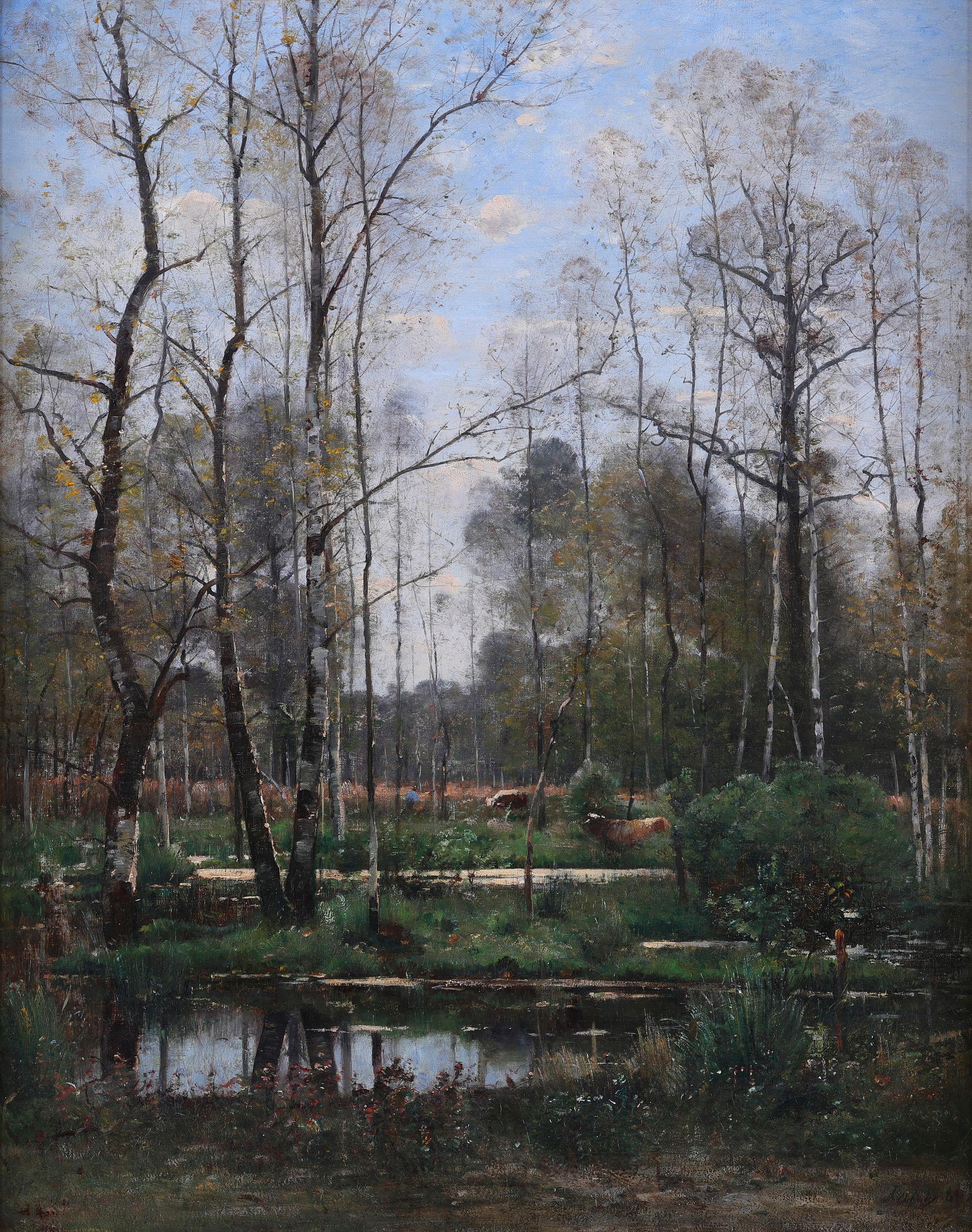 'Cows on a Woodland Path'. Framed Oil painting by Louis Japy – Painting von Louis Aimé Japy