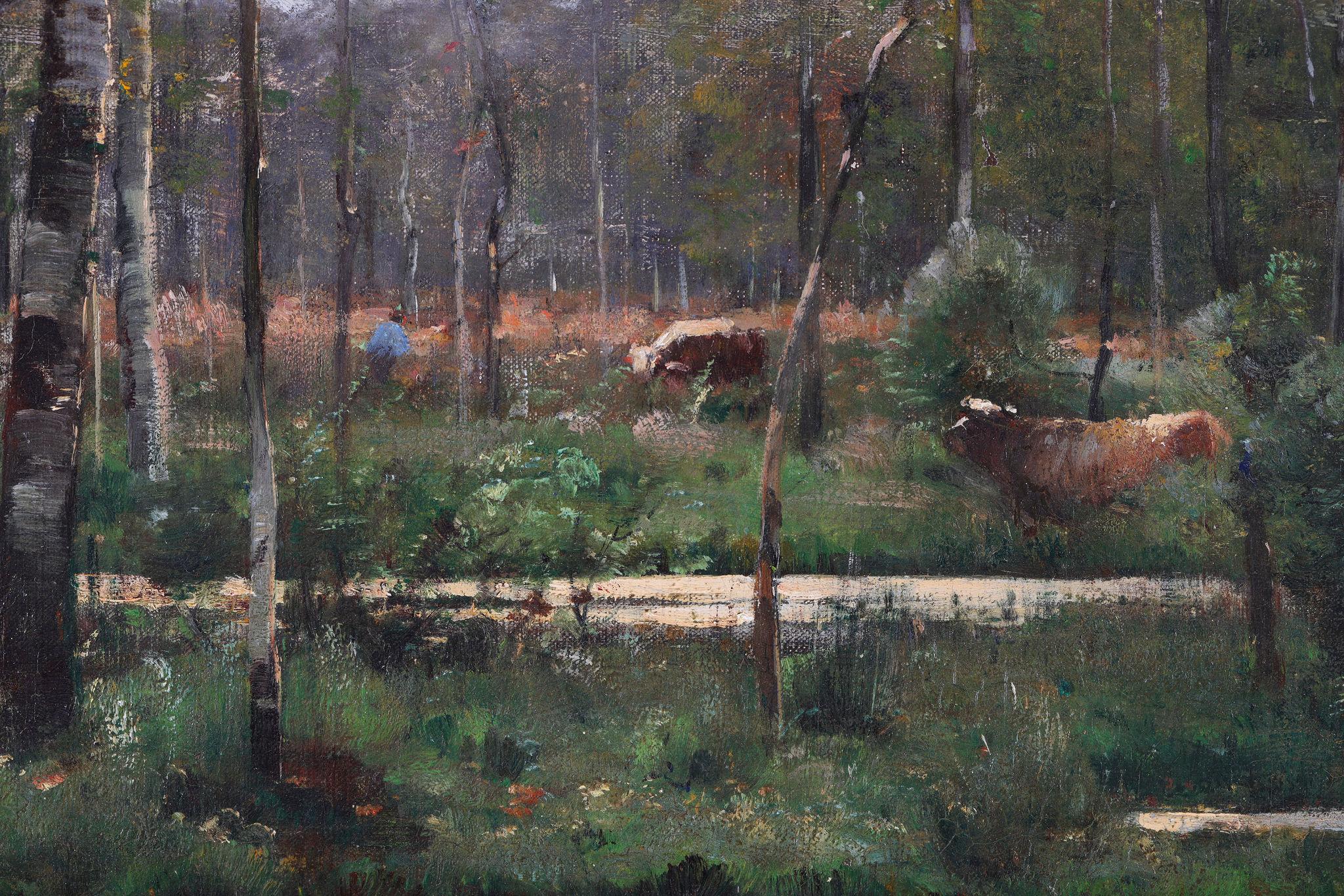'Cows on a Woodland Path'. Framed Oil painting by Louis Japy (Schule von Barbizon), Painting, von Louis Aimé Japy