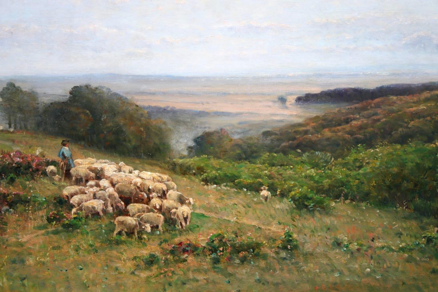 Les Bergers - Barbizon Oil, Shepherd & Sheep in Landscape by Louis Aime Japy - Barbizon School Painting by Louis Aimé Japy