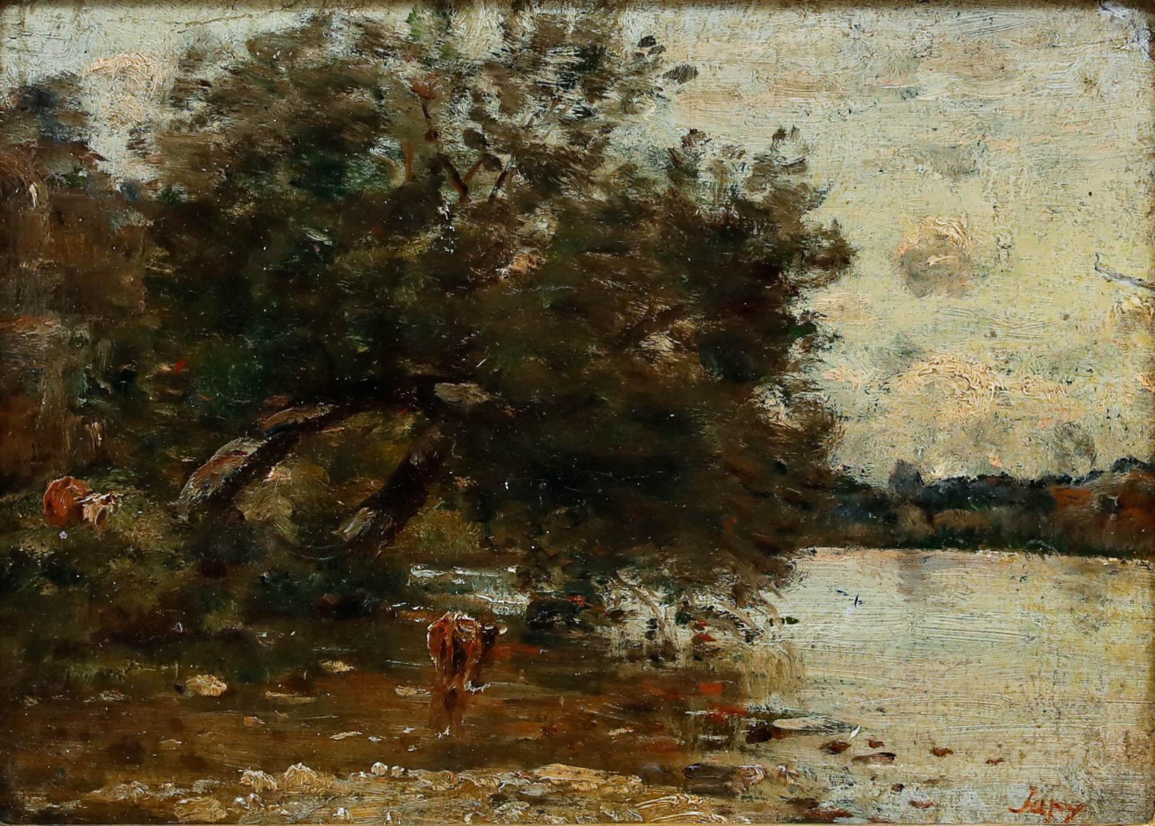 Louis Aimé Japy (1840-1916) - French Late 19th Century Oil, Cows at the River For Sale 1