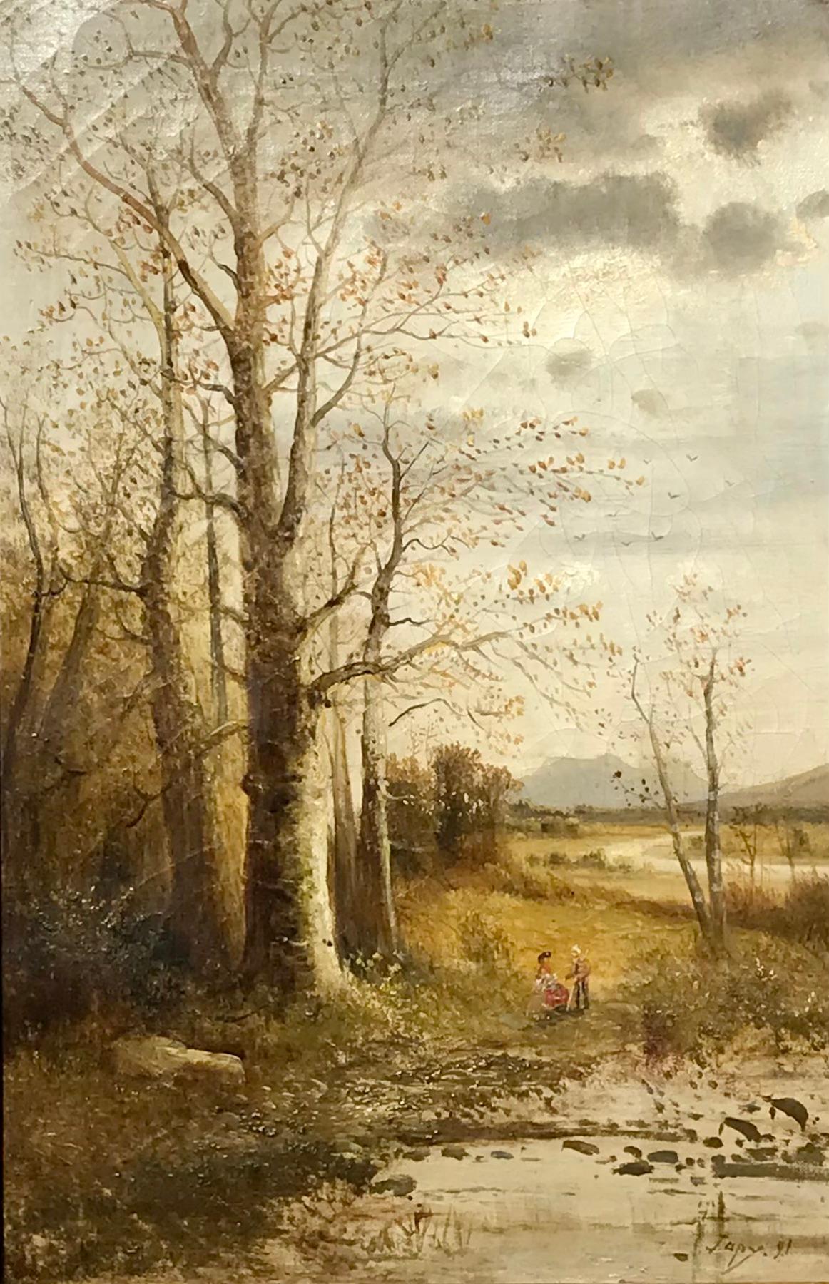 Louis Aime Japy Figuras en un paisaje boscoso - Painting Escuela de Barbizon de Louis Aimé Japy