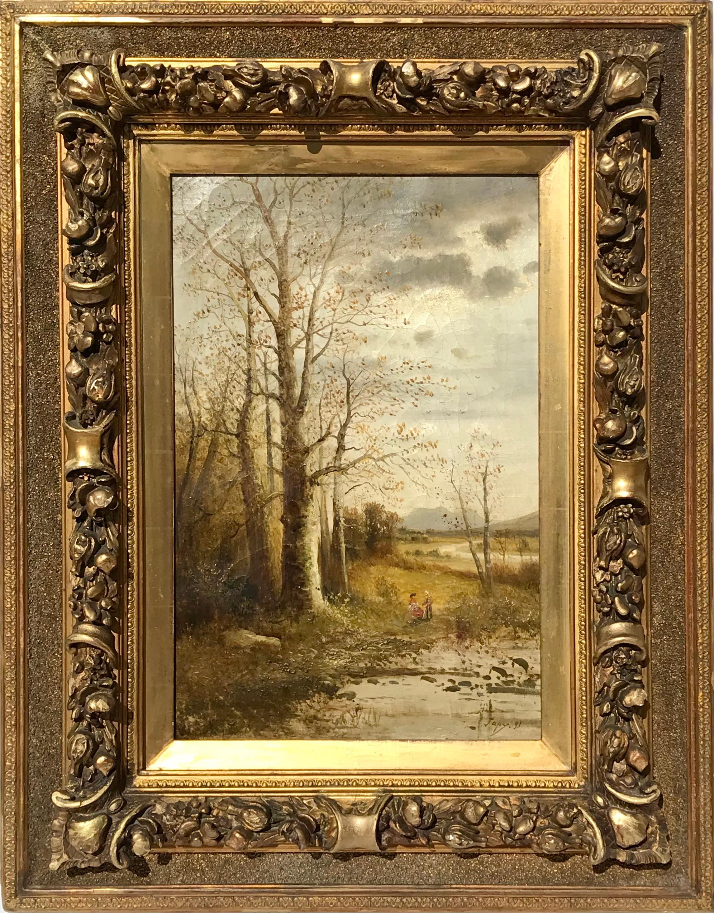 Landscape Painting de Louis Aimé Japy - Louis Aime Japy Figuras en un paisaje boscoso