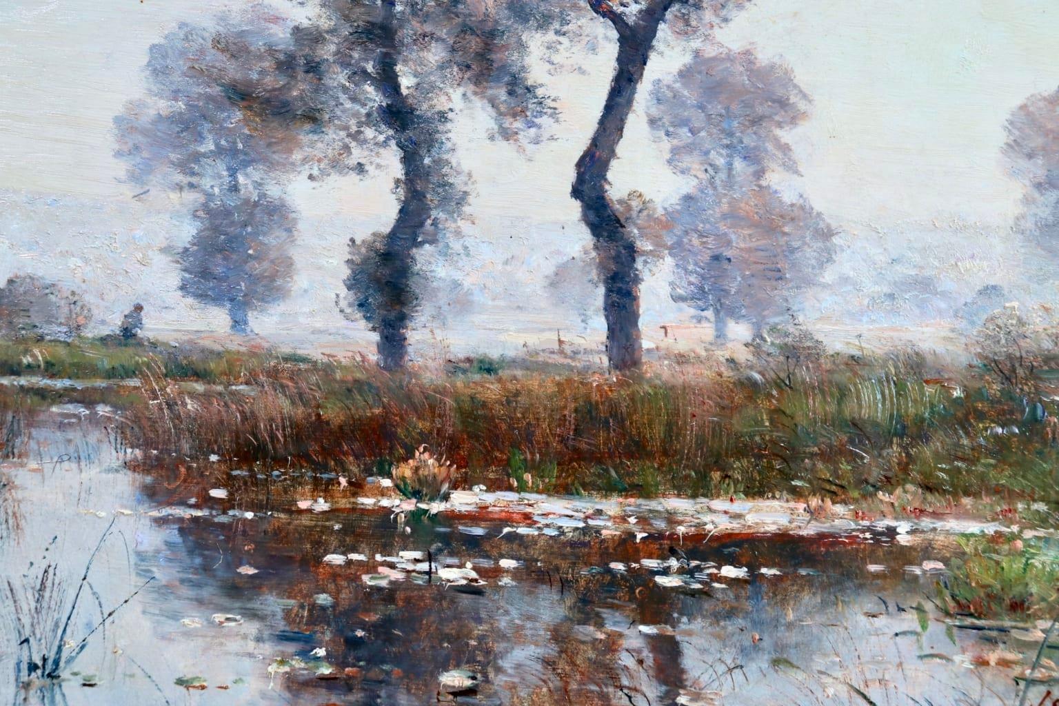 Nympheas on Lake - Saint-Bonnet-les-Oules - Barbizon Landscape Oil by Louis Japy - Barbizon School Painting by Louis Aimé Japy