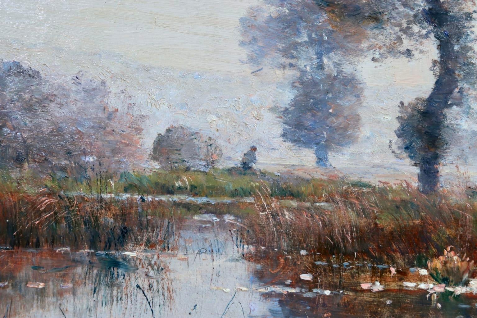 Nympheas on Lake - Saint-Bonnet-les-Oules - Barbizon Landscape Oil by Louis Japy 2