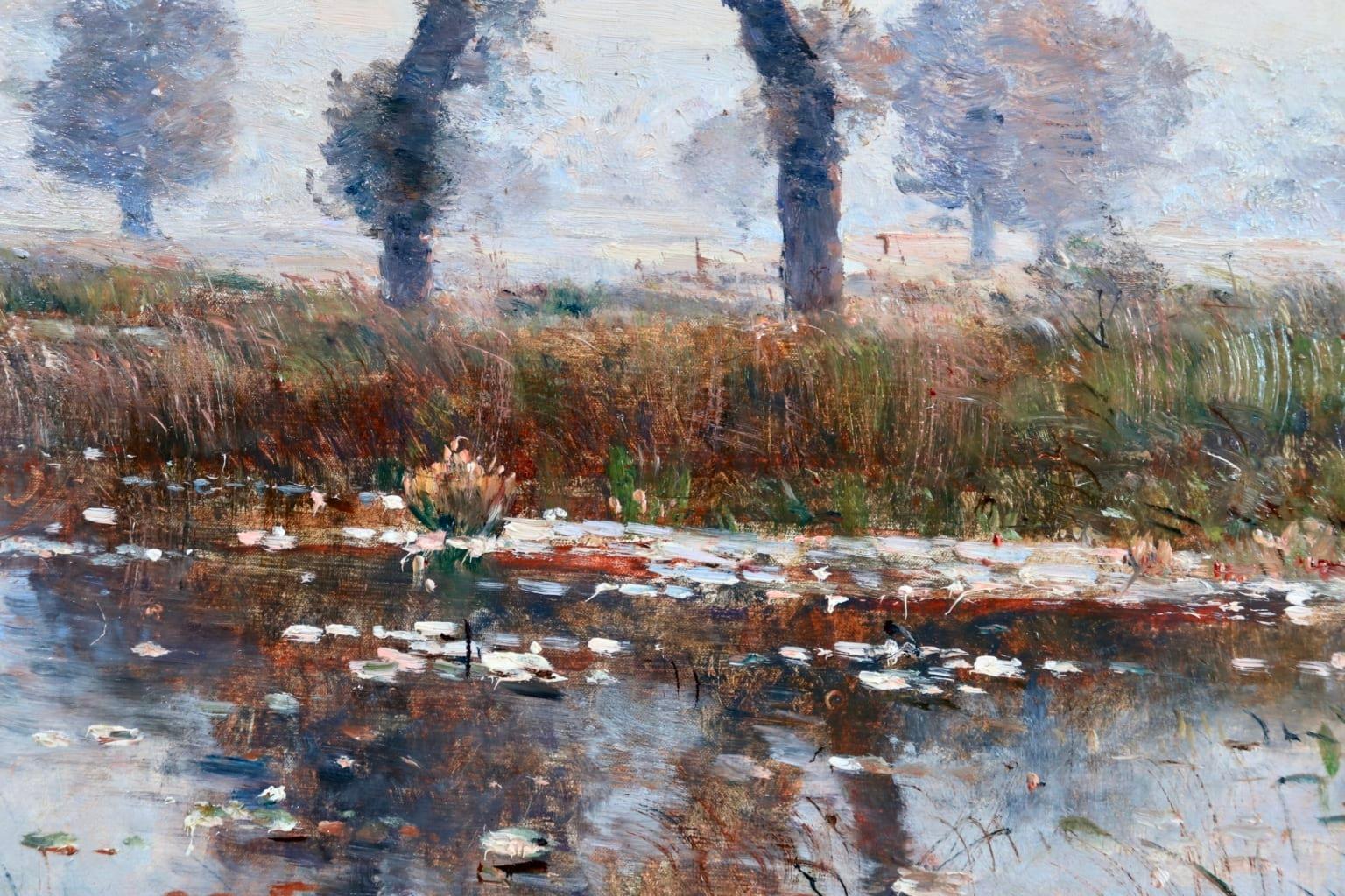 Nympheas on Lake - Saint-Bonnet-les-Oules - Barbizon Landscape Oil by Louis Japy 3