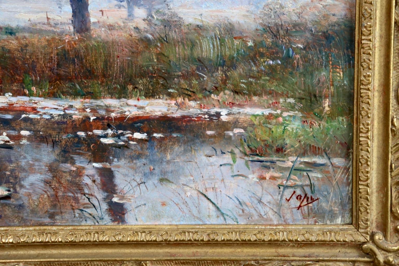 Nympheas on Lake - Saint-Bonnet-les-Oules - Barbizon Landscape Oil by Louis Japy 4