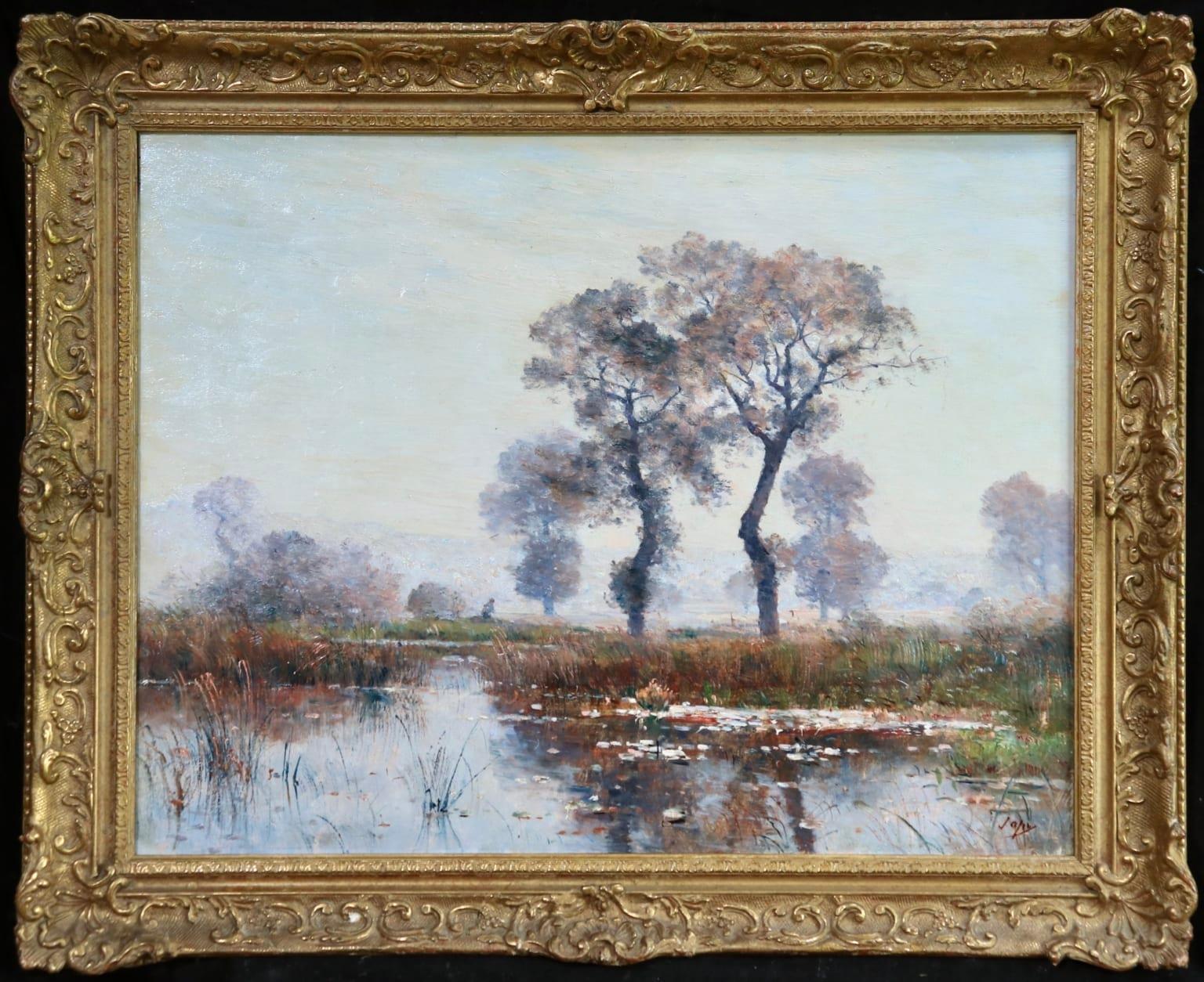 Nympheas on Lake - Saint-Bonnet-les-Oules - Barbizon Landscape Oil by Louis Japy - Painting by Louis Aimé Japy