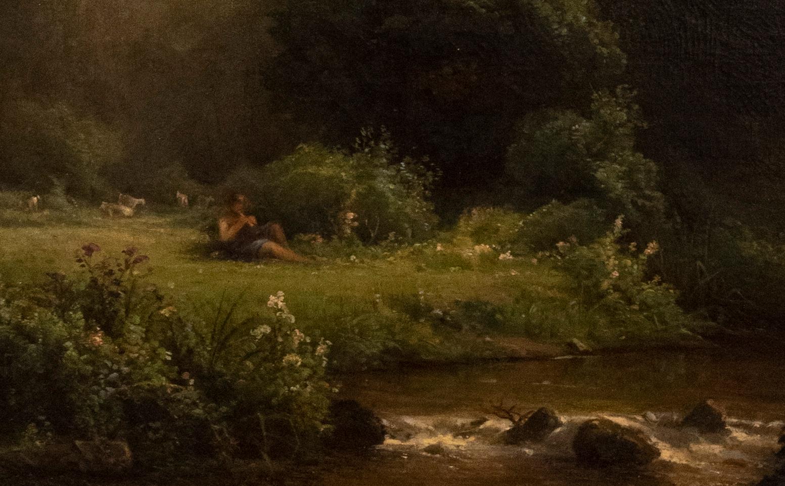 Shepherd by the River  - Romantic Painting by Louis Aimé Japy
