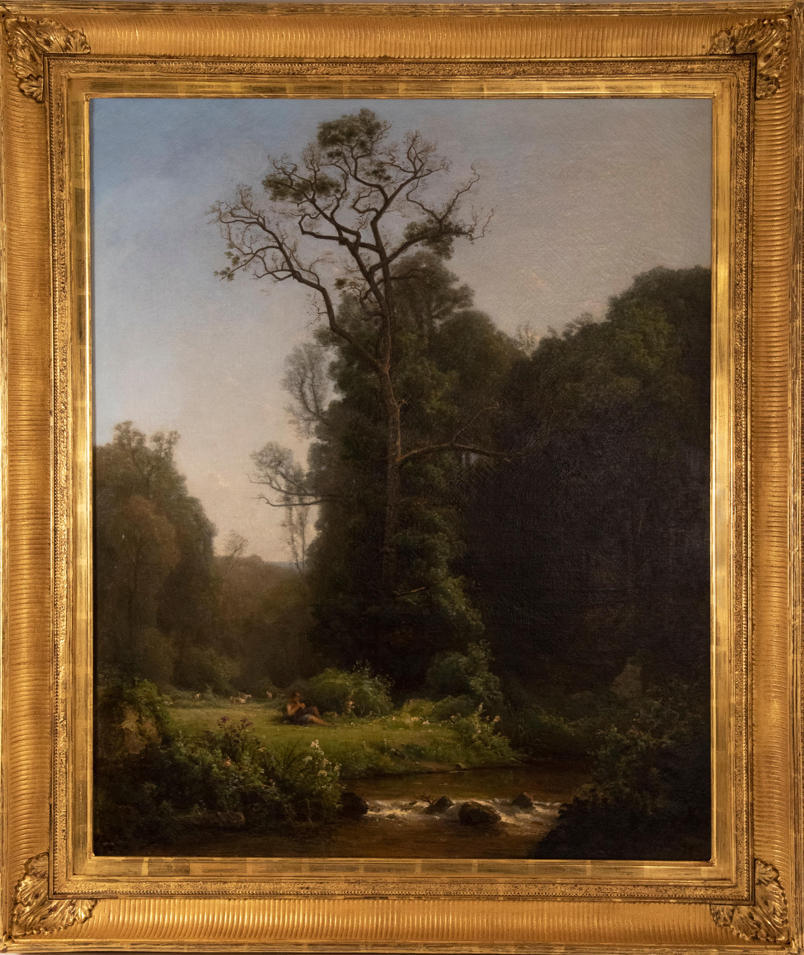 Louis Aimé Japy Landscape Painting - Shepherd by the River 