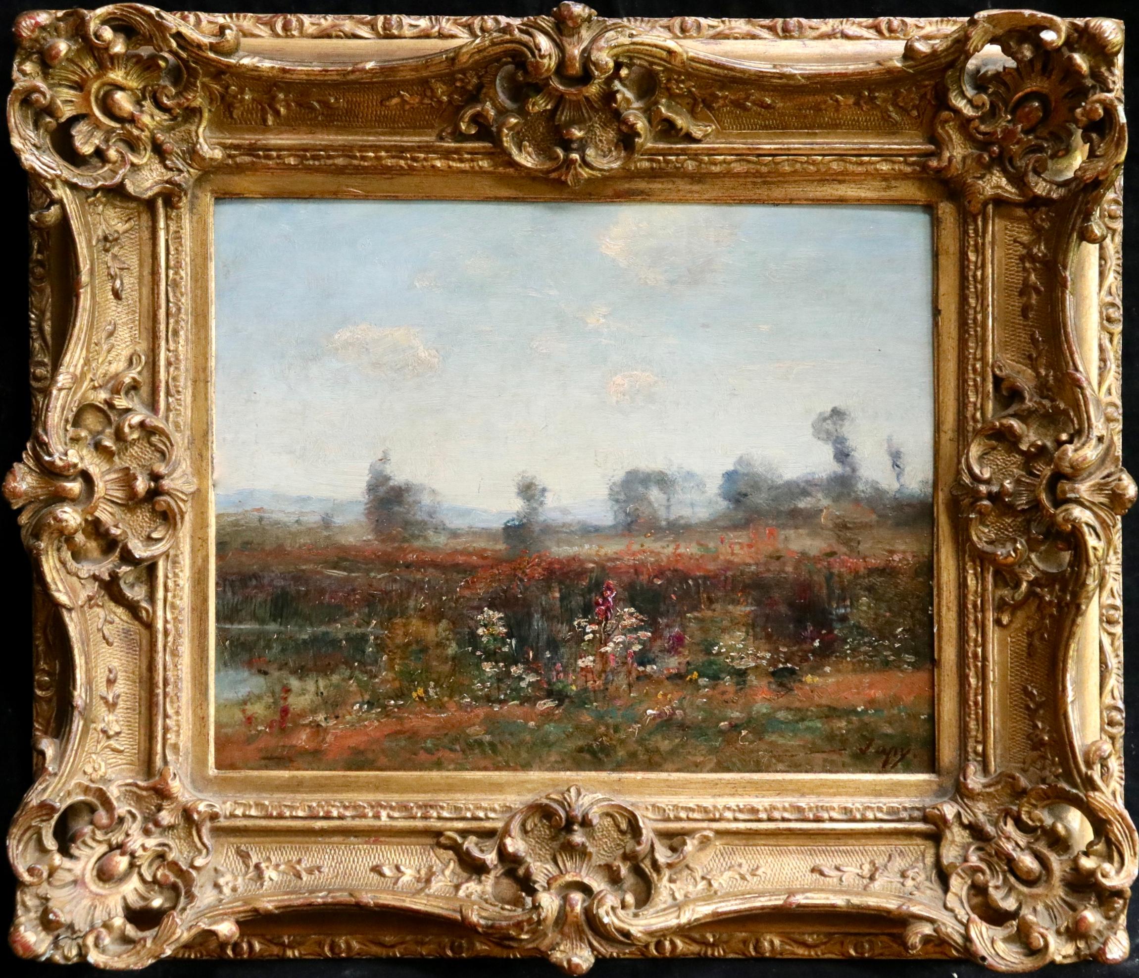 Wildflowers by the River - 19th Century Oil Barbizon Landscape - Louis Aime Japy - Painting by Louis Aimé Japy