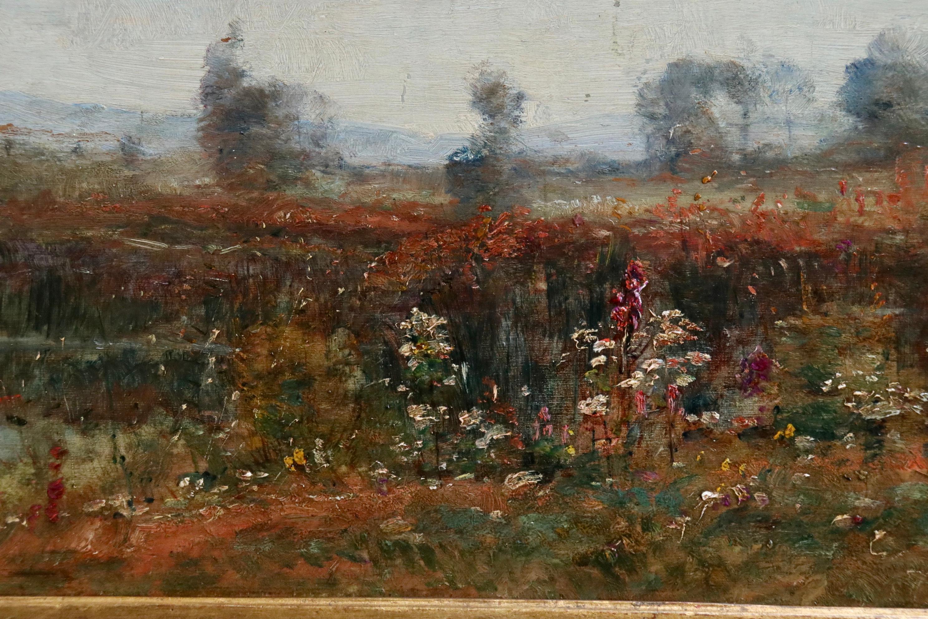 Wildflowers by the River - 19th Century Oil Barbizon Landscape - Louis Aime Japy - Barbizon School Painting by Louis Aimé Japy