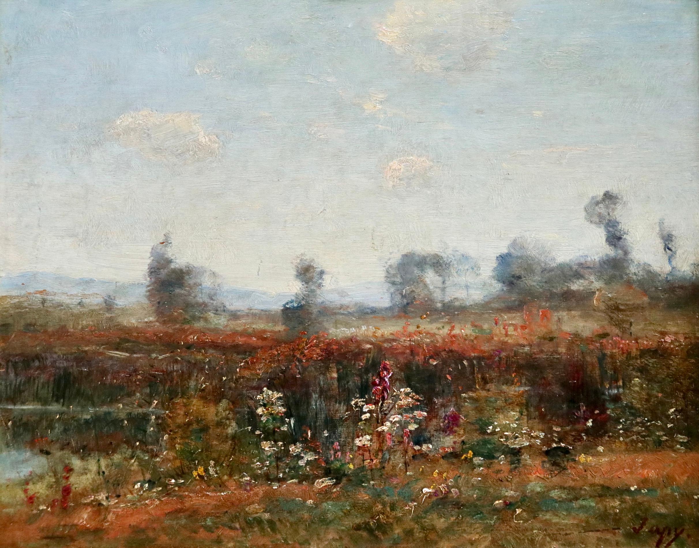 Louis Aimé Japy Landscape Painting - Wildflowers by the River - 19th Century Oil Barbizon Landscape - Louis Aime Japy