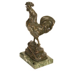 Antique French Bronze Animalier Sculpture Statue Rooster Cockerel Chicken