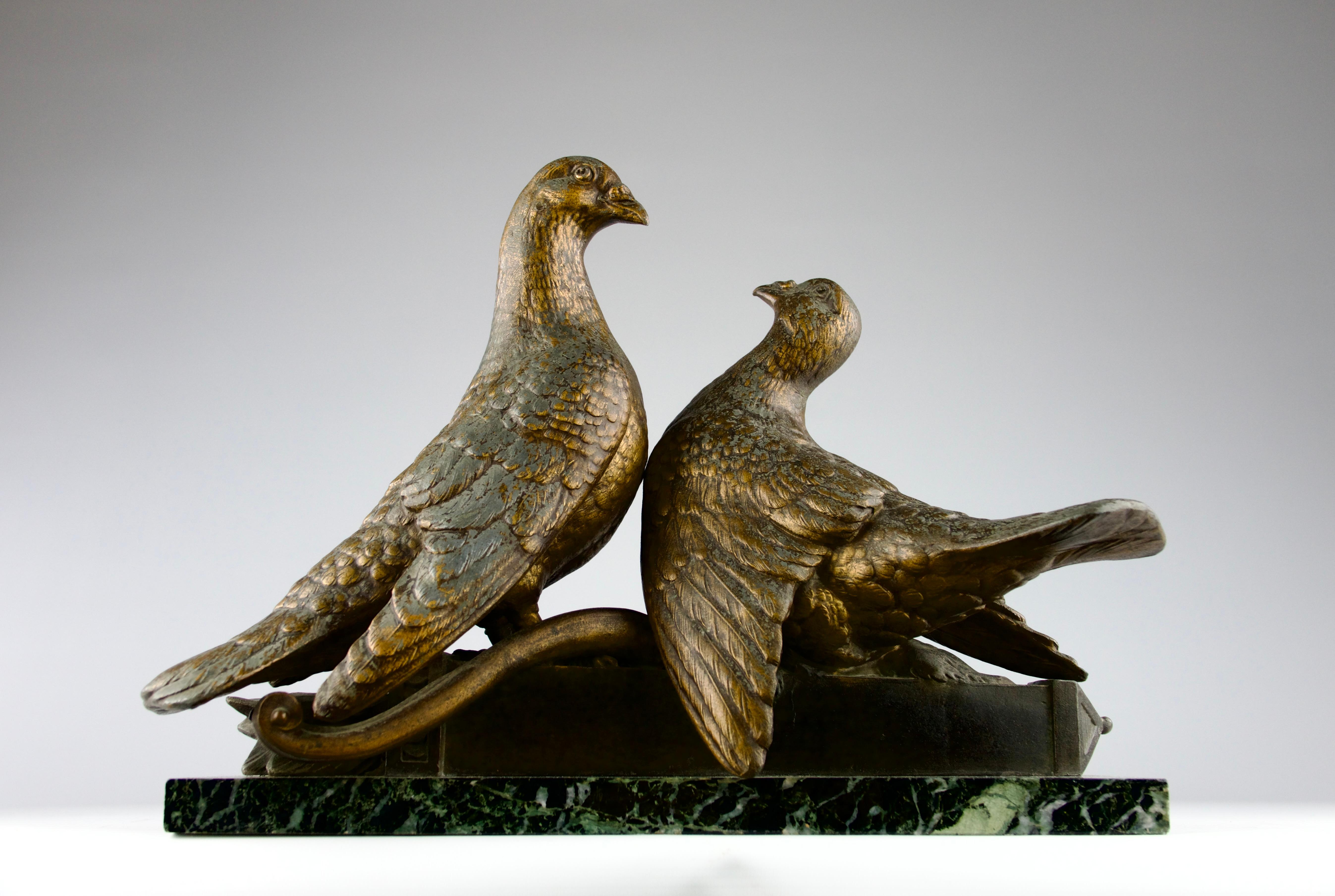 Spelter Louis Albert Carvin, Lovebirds, France Art Deco, 1920s For Sale