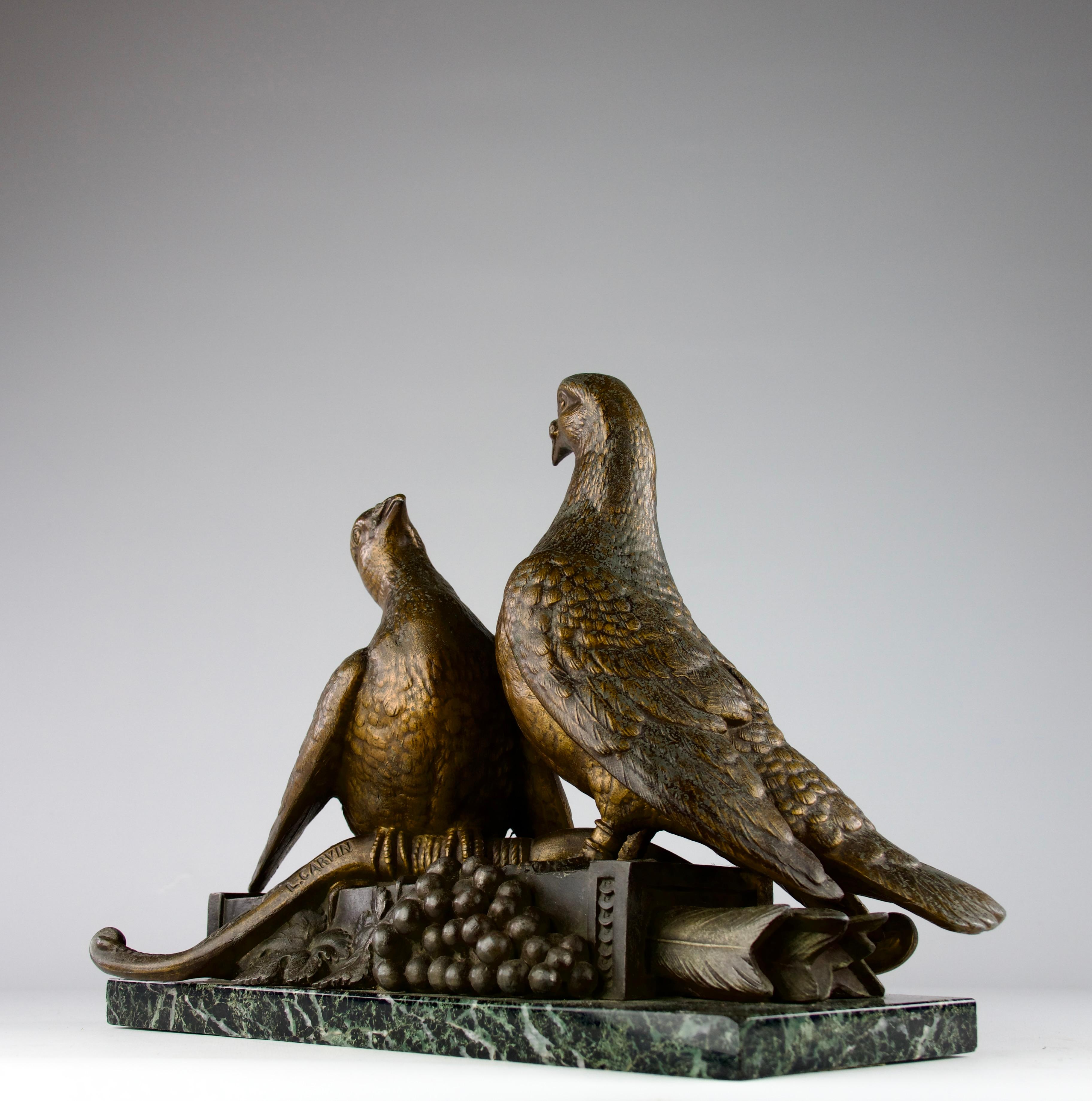 Patinated Louis Albert Carvin, Lovebirds, France Art Deco, 1920s For Sale
