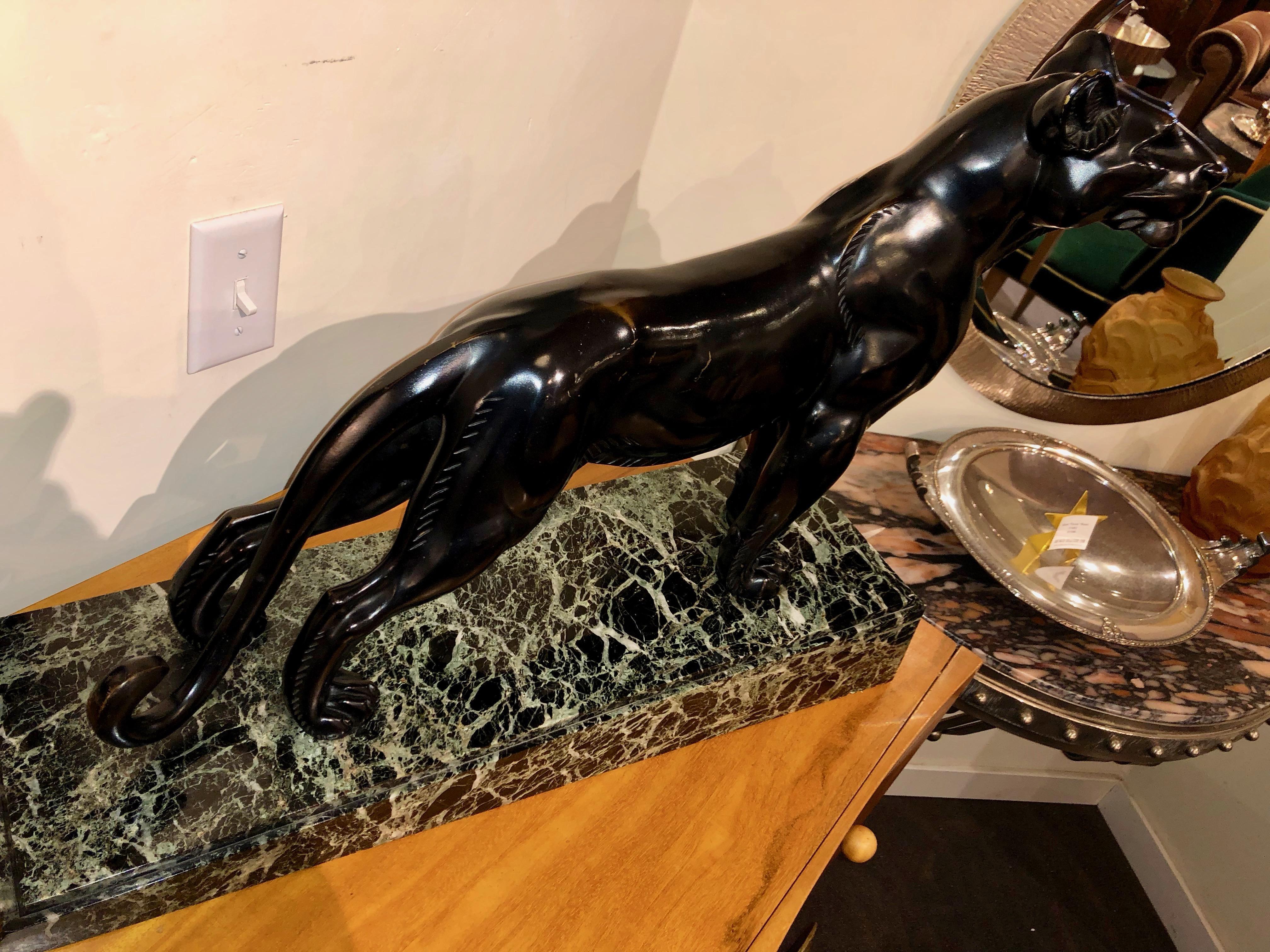 Louis Carvin Black Panther Art Deco Bronze Sculpture For Sale 2