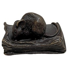 Louis-Albert Carvin Bronze Sculpture of a Mouse Resting on a Book