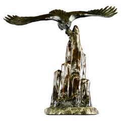 Louis Albert Carvin, Sculpture Eagle Flying Off Mountain, France Art Deco, 1920s