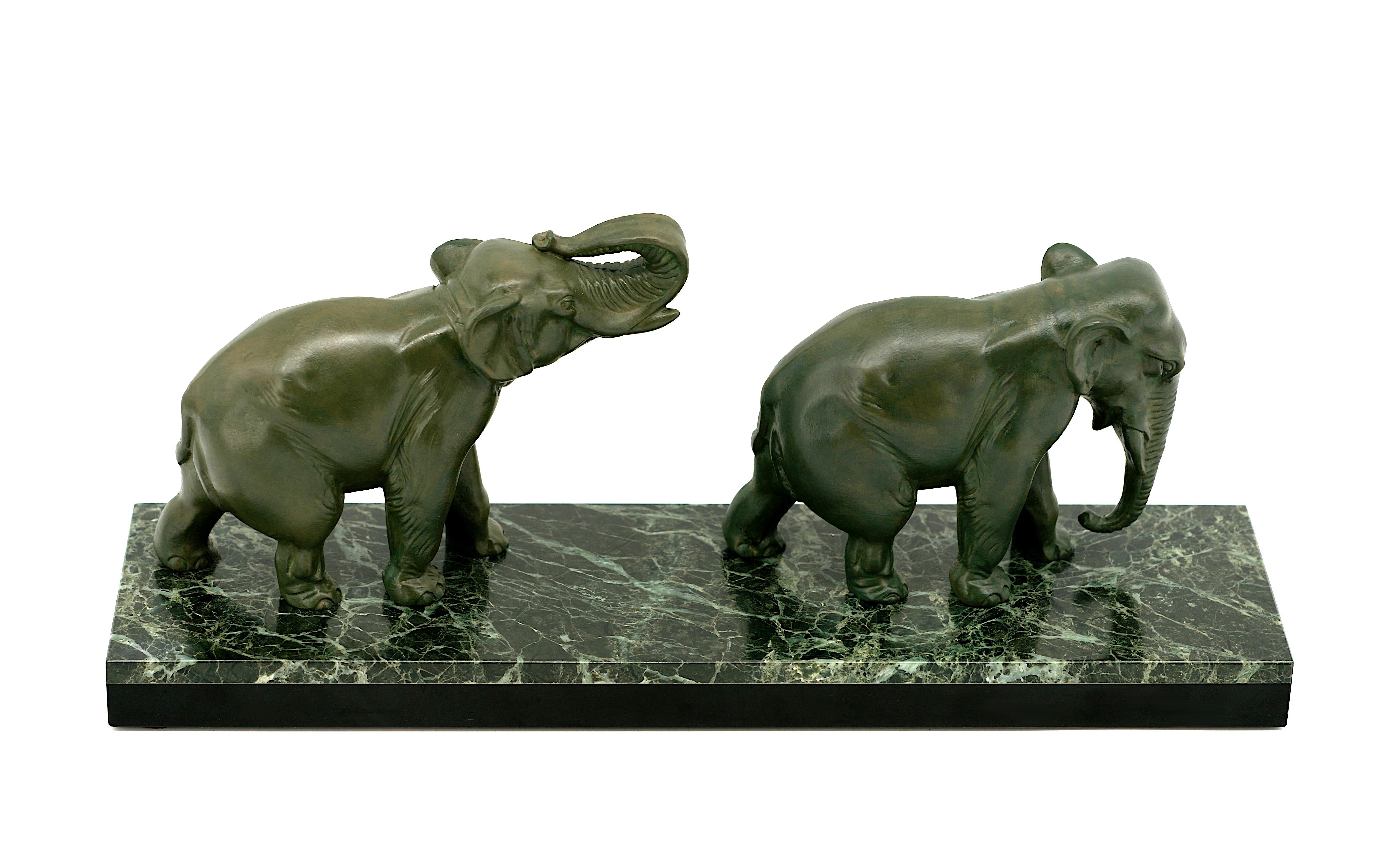 Louis-Albert Carvin Elephant Couple Sculpture 1920 For Sale 4