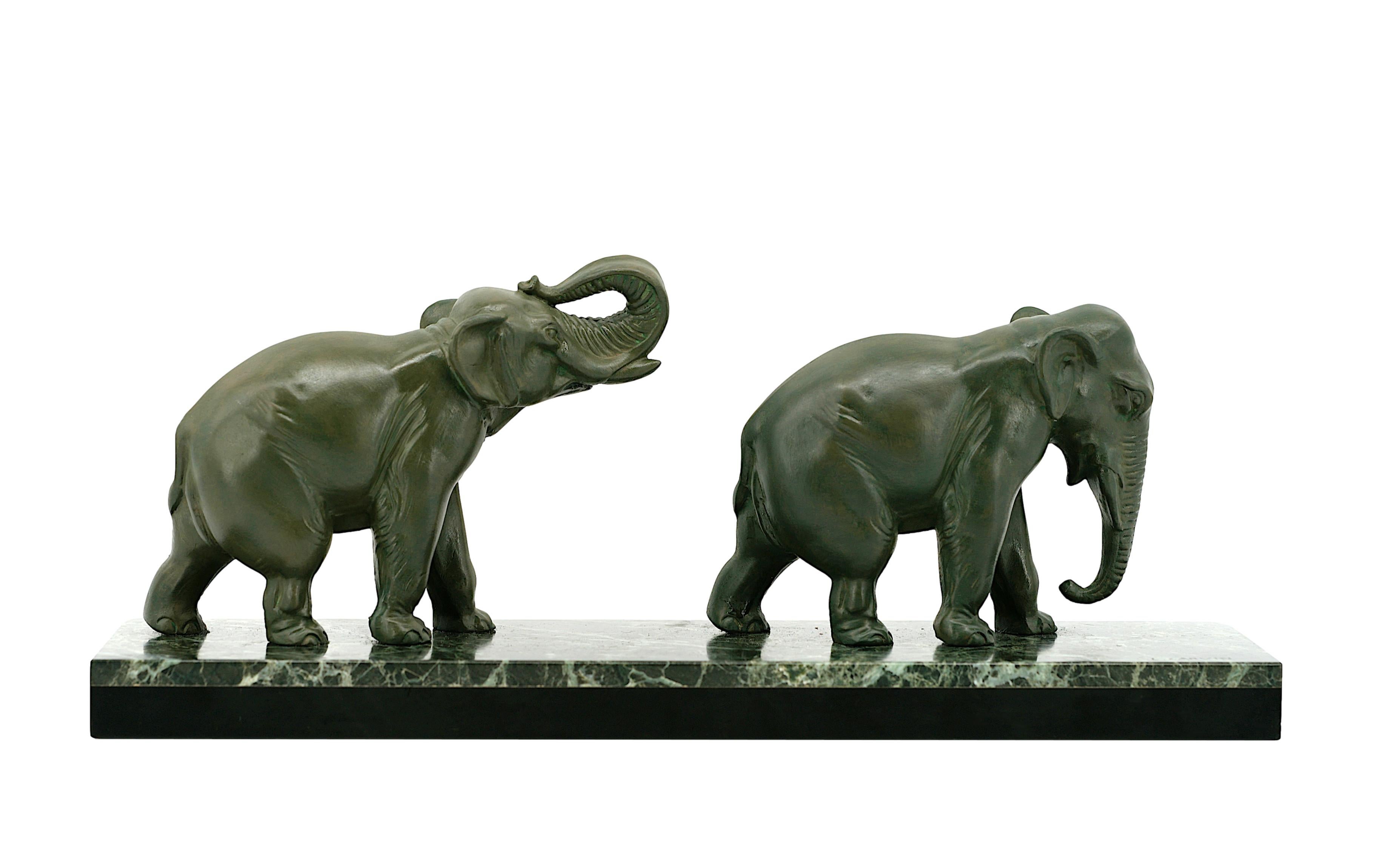 Art Deco Louis-Albert Carvin Elephant Couple Sculpture 1920 For Sale