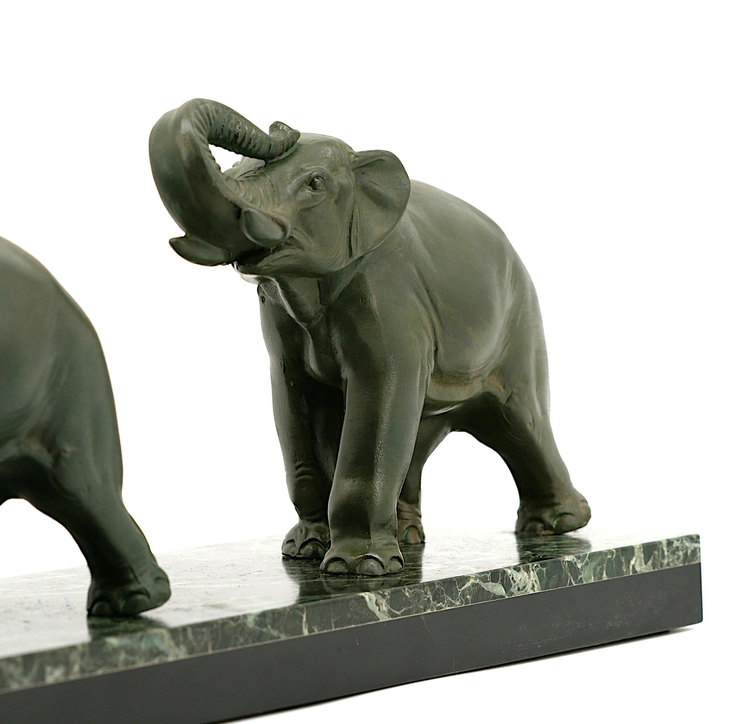 Spelter Louis-Albert Carvin Elephant Couple Sculpture 1920 For Sale