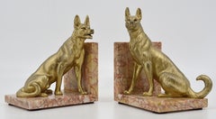Louis-Albert Carvin French Art Deco German Shepherd Bookends, 1910s