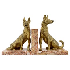 Louis-Albert Carvin French Art Deco German Shepherd Bookends, 1910s