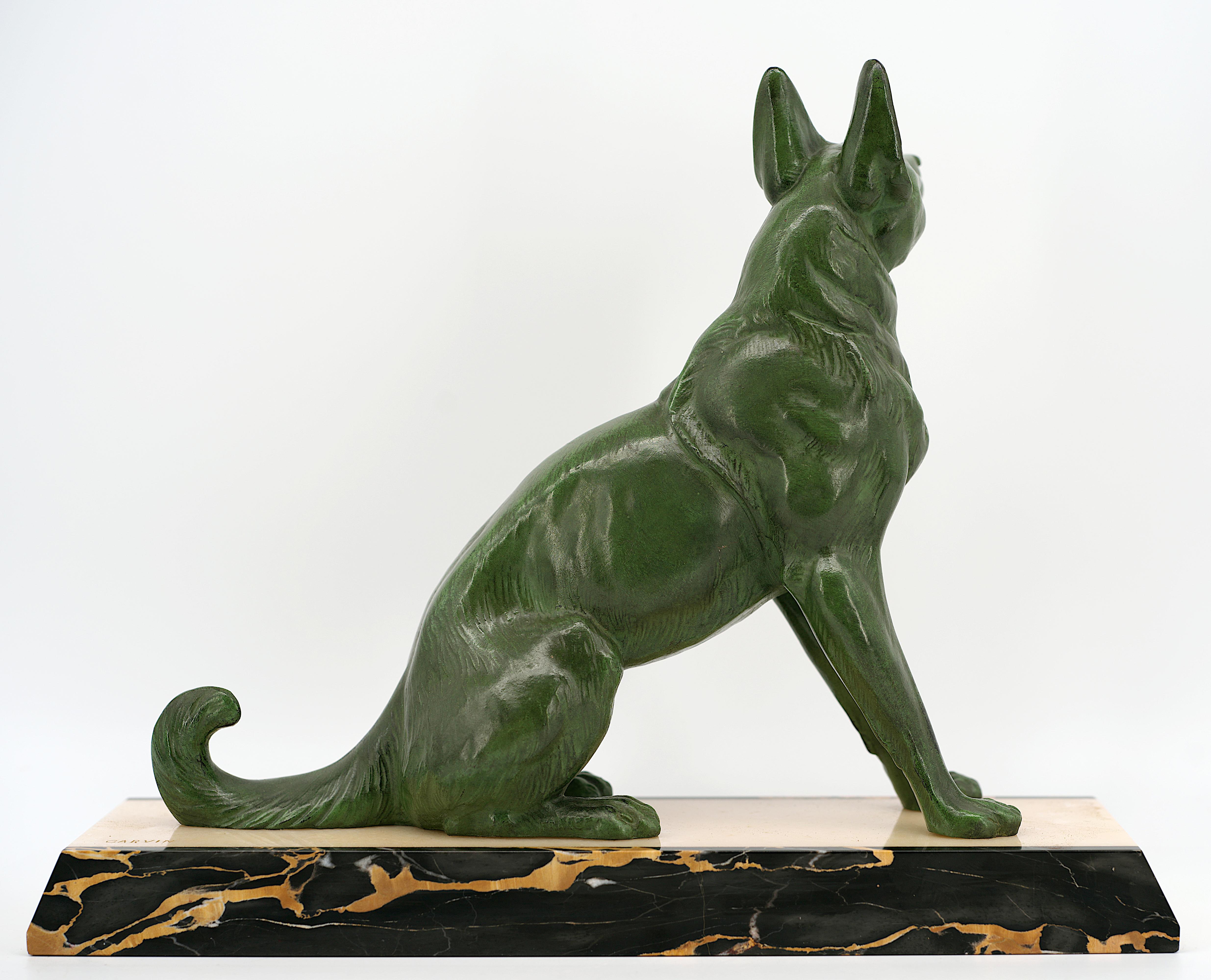 Onyx Louis-Albert Carvin German or Belgian Shepherd Sculpture 1930