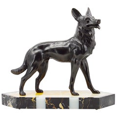 Scultura di pastore tedesco o belga di Louis-Albert Carvin, 1930 circa