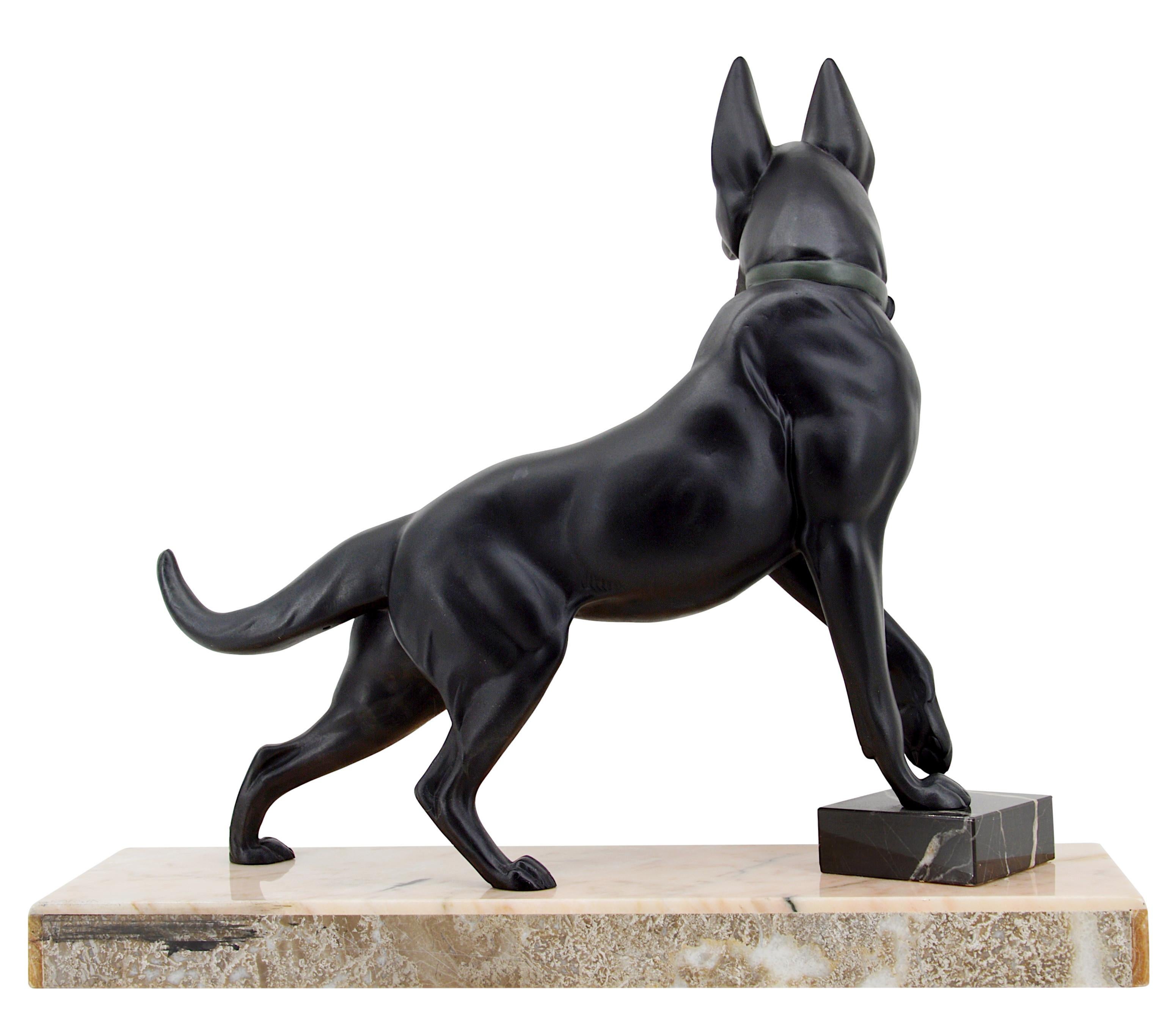 French Louis-Albert Carvin German Shepherd Sculpture, 1920 For Sale