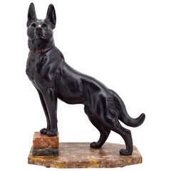 Louis-Albert Carvin French Art Deco German Shepherd Sculpture, 1930