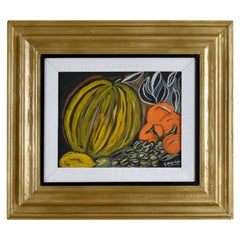 Louis Albert Gayrin Still Life Painting in Black Yellow Green Orange Gouace Louis Albert Gayrin Still Life Painting in Black Yellow Green Orange Gouace