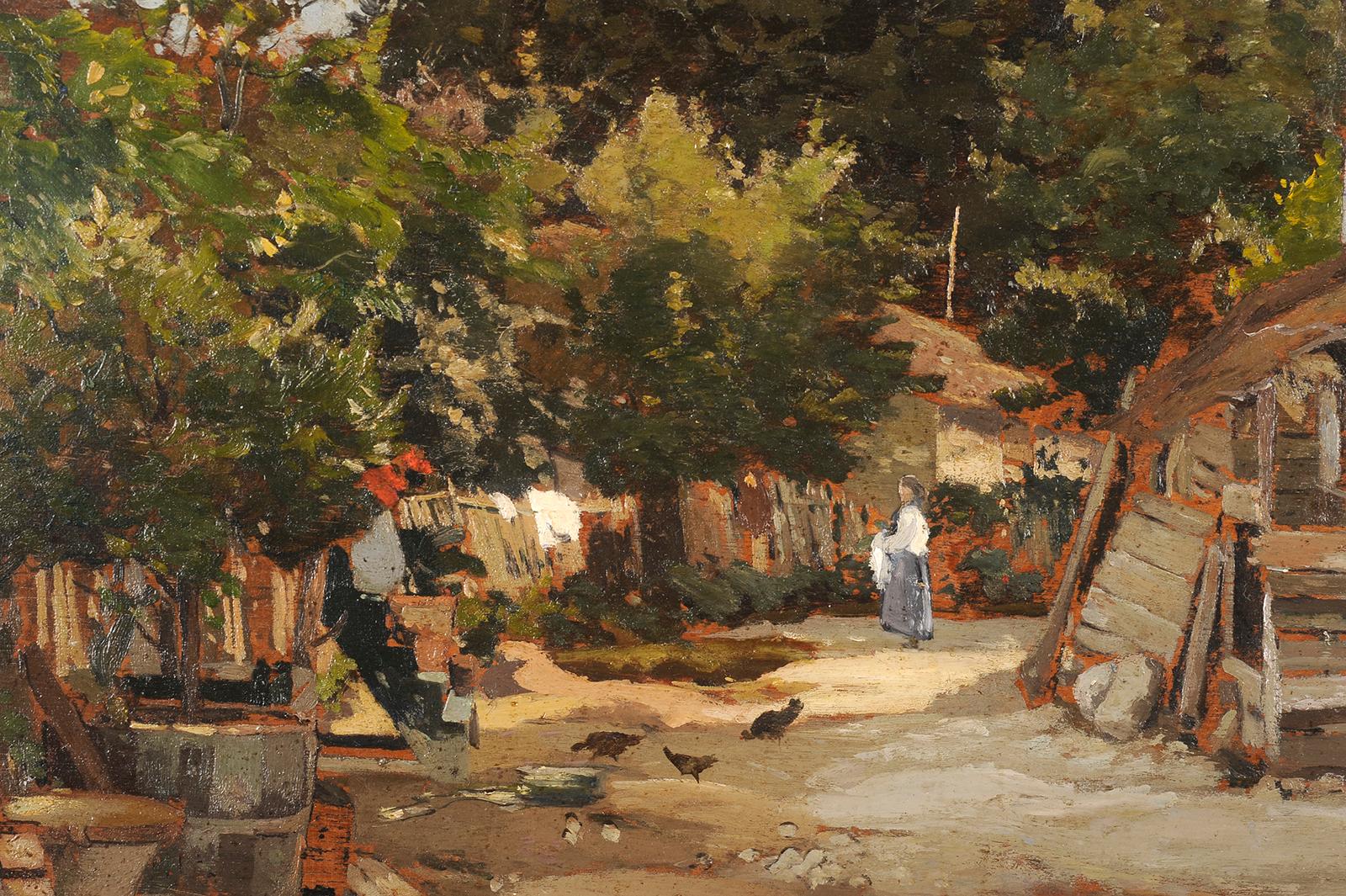 Farm in Andernos près d'Arcachon - Marron Landscape Painting par Louis-Alexandre Cabié