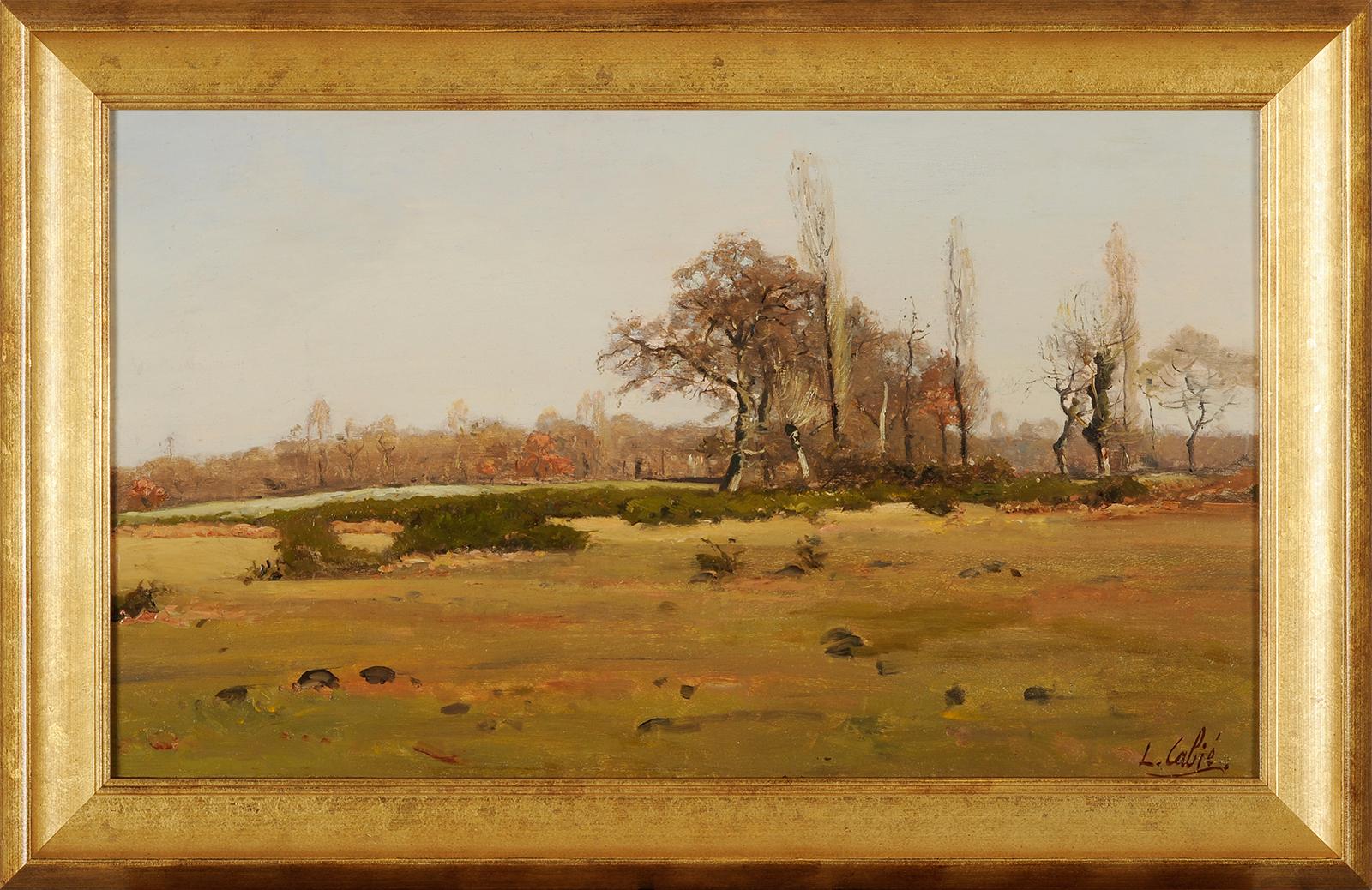 Louis-Alexandre CABIE
(Dol-de-Bretagne 1853 - Bordeaux 1939)
Landes in Pessac - Gironda
Olio su pannello
H. 31 cm; L. 55 cm
Firmato in basso a destra

Louis Cabié, artista rinomato in Francia e in particolare nella regione di Bordeaux, anche durante