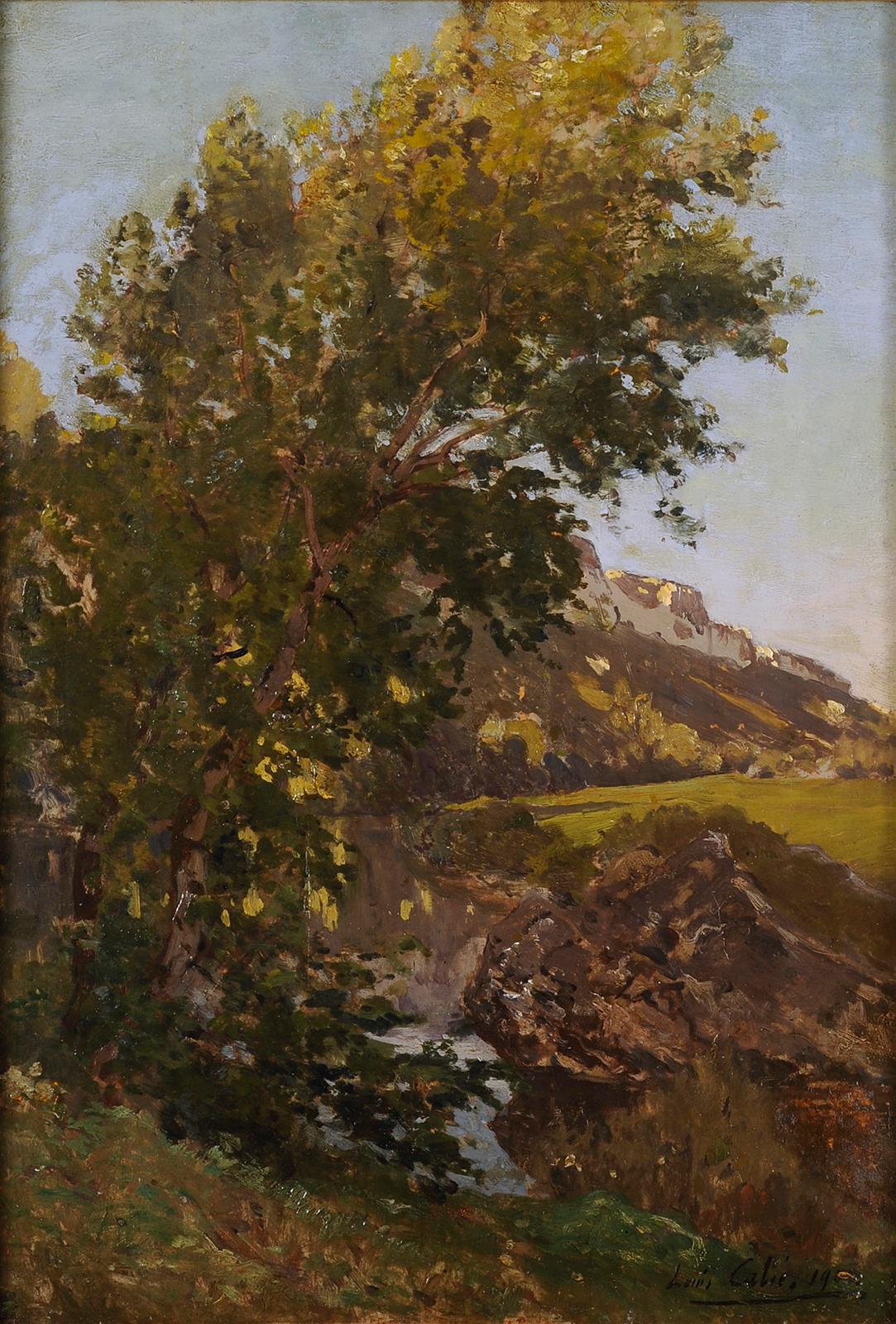 La roccia di Cayre-Vézère a Eyzies in Dordogna - Painting di Louis-Alexandre Cabié