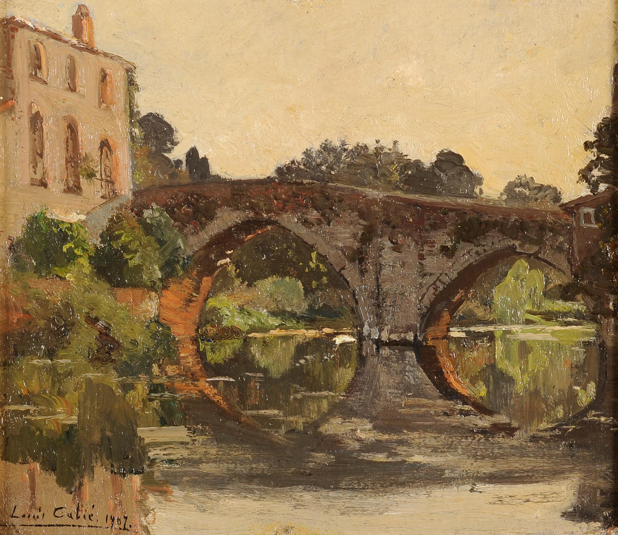 El puente Saint-Antoine de Clisson en Francia - Painting de Louis-Alexandre Cabié