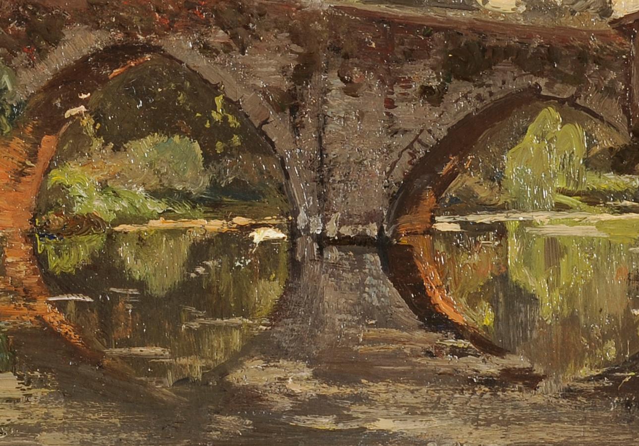 El puente Saint-Antoine de Clisson en Francia - Painting Escuela francesa de Louis-Alexandre Cabié