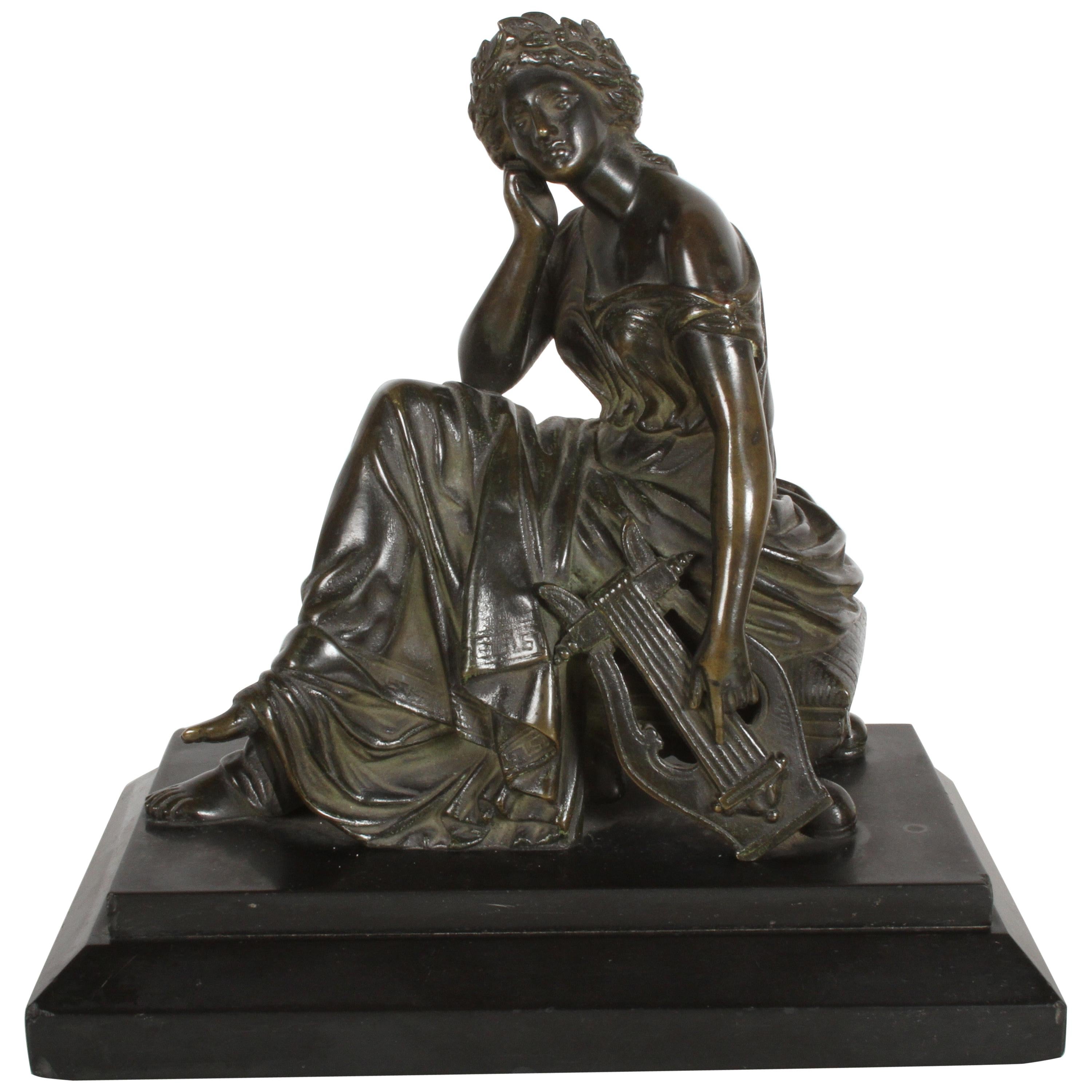 Französische Bronzefigur der Muse Terpsichore von Louis Alfred Habert aus dem 19. Jahrhundert